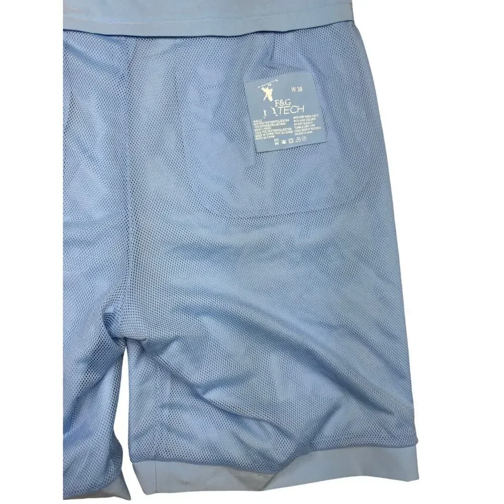 Fairway Green F&G Tech Mens 38 Baby Blue Active Golf Shorts Chino Stretch Fabric